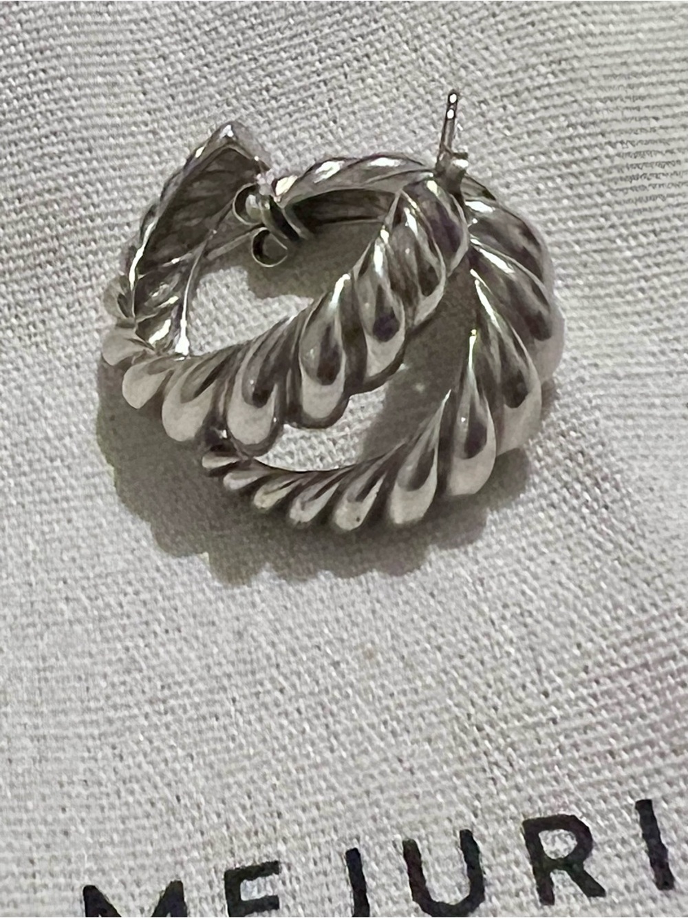 Authentic Mejuri Croissant Dome Hoop Earrings | Sterling Silver | Discontinued - Picture 3 of 4